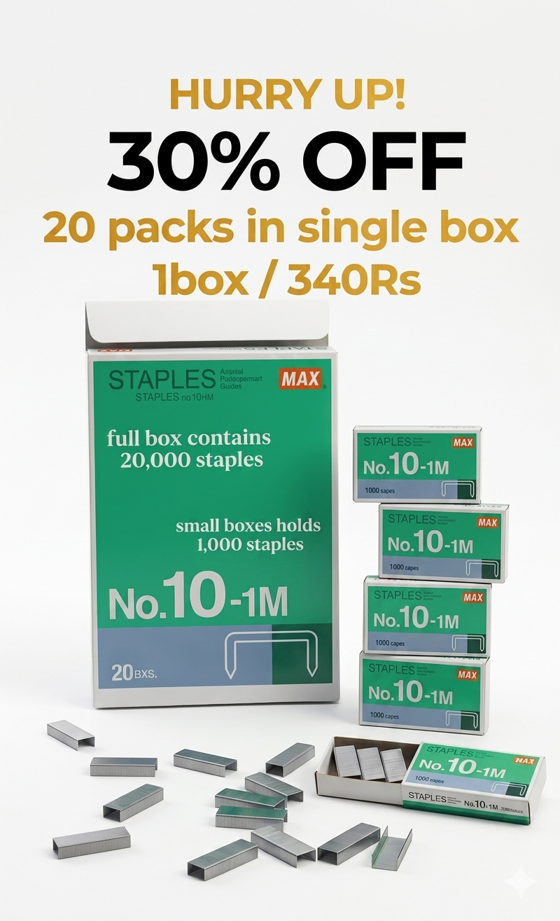 MAX No.10-1M Mini Staples - High-Quality Jam-Free Steel Staples(20 Boxes / 20,000 Staples Bulk Pack)