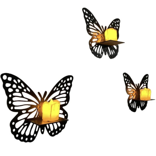 Wooden Butterfly Wall Shelf | Laser Cut MDF Wall Art Decor | Decorative Floating Shelf & Candle Holder | pack of 3
